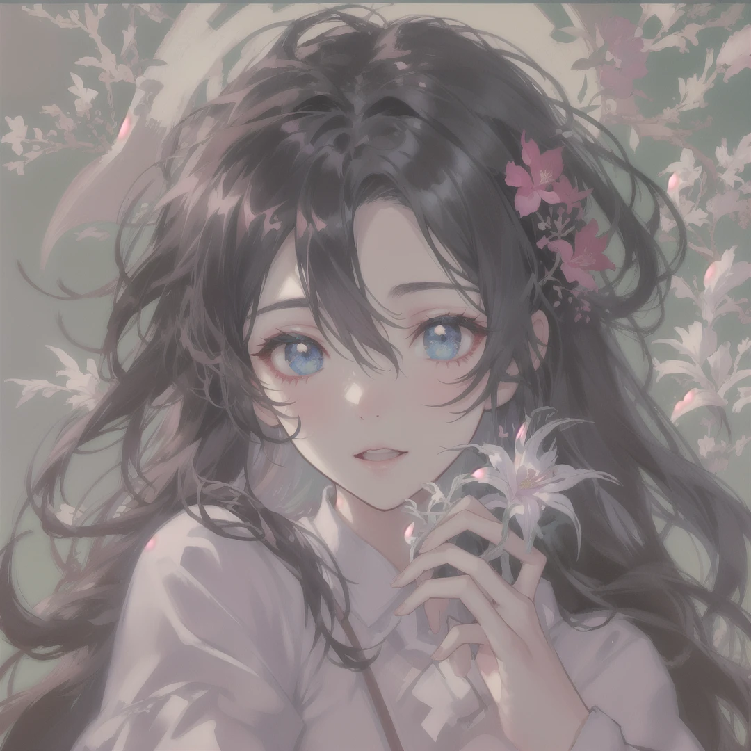 anime girl with long hair holding a flower in her hand, guweiz, artwork in the style of guweiz, guweiz on pixiv artstation, beautiful anime portrait, guweiz masterpiece, guweiz on artstation pixiv, beautiful anime girl, made with anime painter studio, painted in anime painter studio, anime moe artstyle