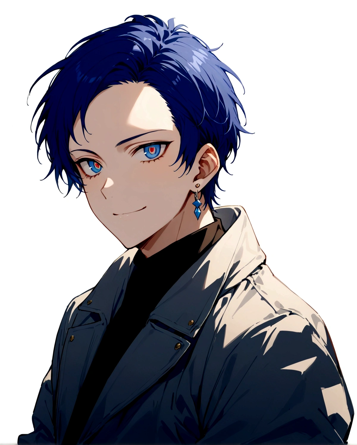 smile、front、真front、hoodie、smile、Long earrings、イケメhmm、youth、イケメhmm、male、male性、Short Hair(masterpiece, best quality:1.2), 30 years old、White background、male性、Rin々Shii、Sharp eyes、、black、turtleneck、White clothes、Blue Hair、blue eyes、whole body、White background、male性、Short Hair、front向き、hmm、Jacket、カーゴパhmmツfront向き、male、ネックレスmaleらShii服装、Sharp eyes、