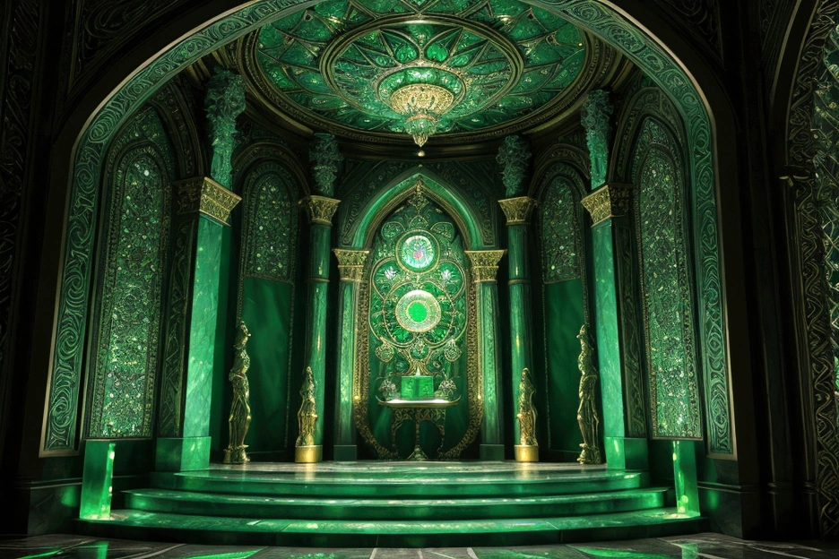 detailed highly detailed hyperrealistic beautiful emerald green crystal stone tablets, ancient mysterious glowing esoteric occult secrets, the Atlantean Thoth, intricate complex geometric patterns, vibrant luminous divine lighting, chiaroscuro dramatic lighting, baroque ornate decorative elements, moody atmospheric dramatic lighting, masterpiece, 8k, ultra-detailed, photorealistic, professional, high quality