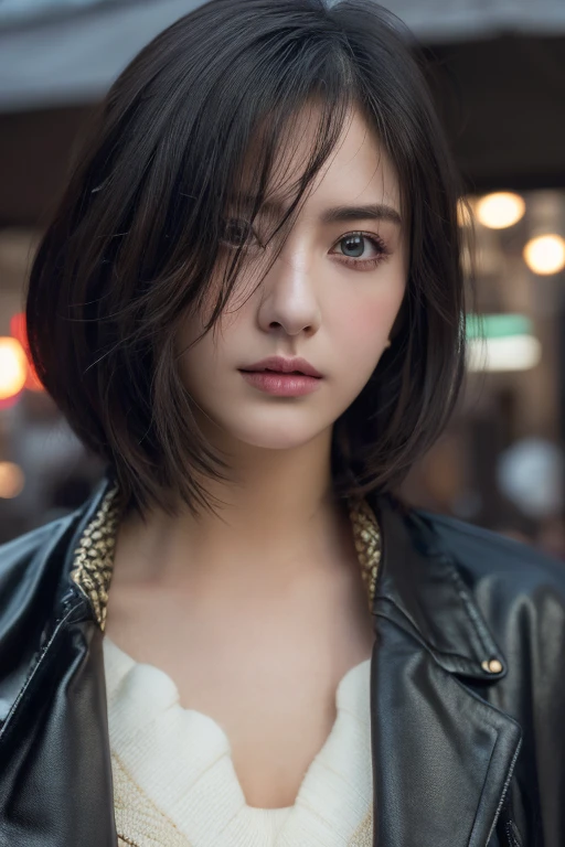 (award winning, 8k, super detailed, high resolution, best quality, photography, portrait), 1girl, solo, beautiful girl, beautiful eyes, detailed eyes, ((black eye)), light blue dress, short hair, black hair, off shoulder ocean background, POV, pretty lipstick.