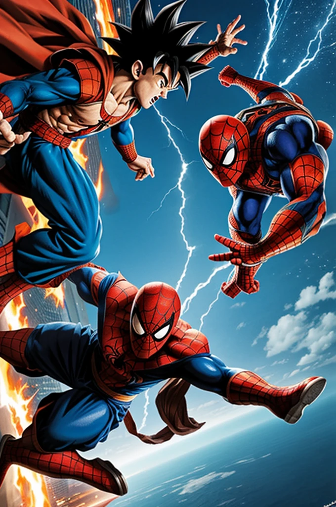Goku vs spiderman fighting for the world 