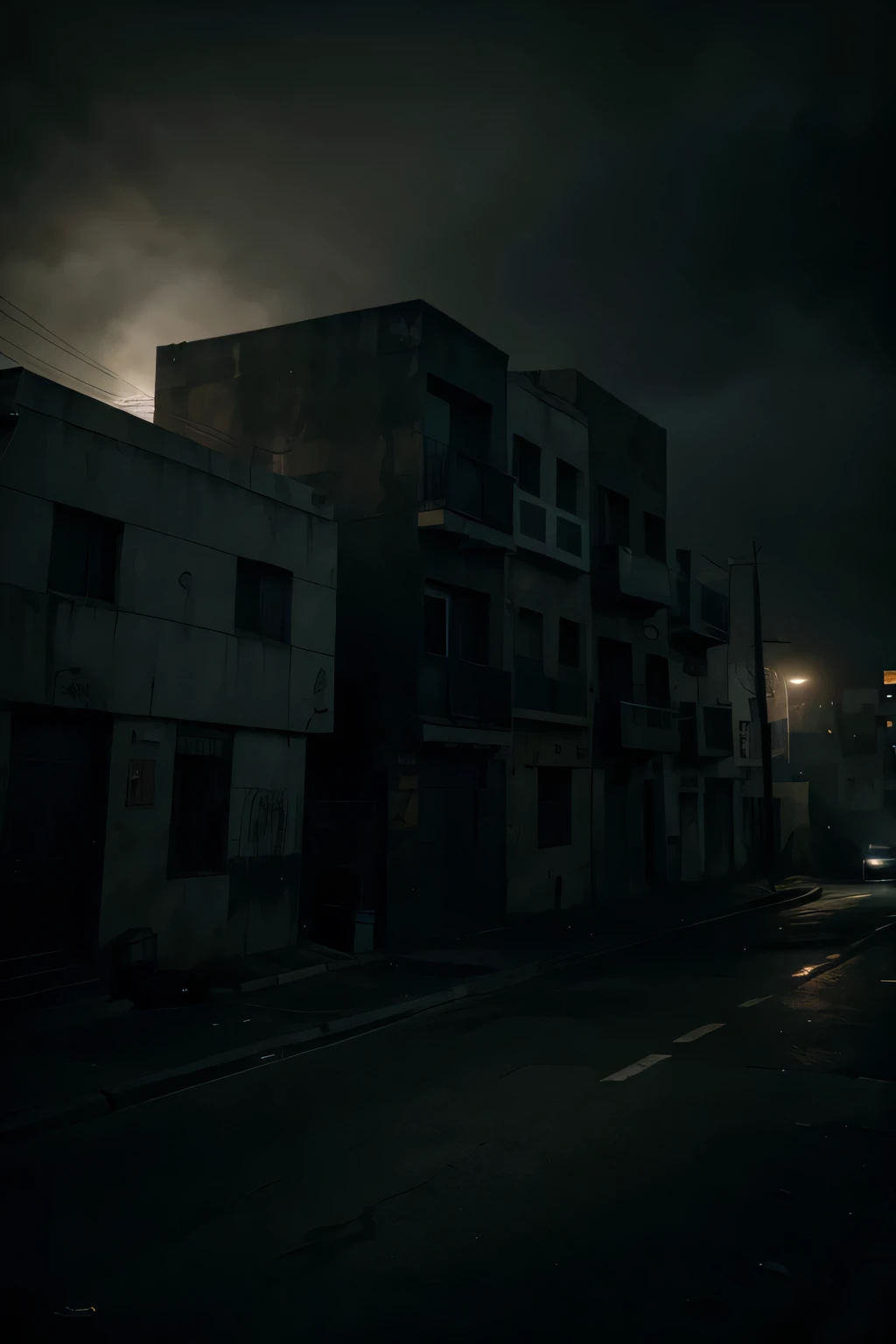 best quality,highres:1.2),dark,dystopian dramatic composition,intense atmosphere UN BARRIO CON UN ARQUITECTO haunting colors,harsh lighting,dynamic angles