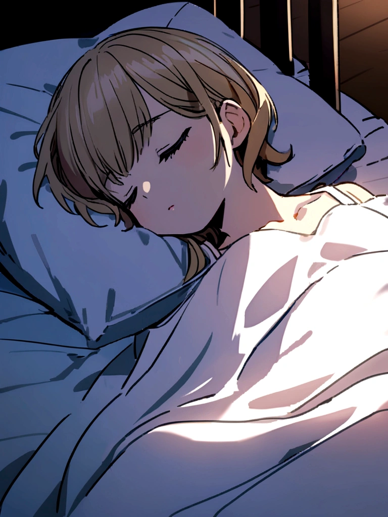 Ochako Uraraka lying face down on the bed with a shy face naked looking at the camera