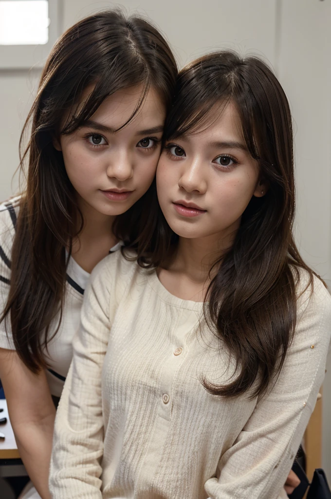 (Positive focus, Original photo),(((model shoot,2girls,duo,Hugging))),navel,Portrait close-up, (Sunset: 1.1), Surrealistic Female Portraits by David Hockney and Alphonse Mucha, Fantasy art, (Blue pupil: 1.4, shiny pupils: 1.4, Big eyes: 1.1), Photo fidelity, Dynamic lighting, Art Station, poster for, voluminetric lighting, Very detailed face, 4K, Award-winning, Shadows, understated, (official outfit: 1.4, Complex clothing), Looking at the camera, Bust Up Shot, (Realistic face)),