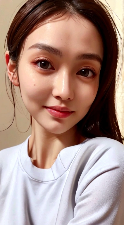 ((Best Quality, 4K, Masterpiece: 1.3)), a beautiful woman with perfect figure: 1.4, dark brown hair, naked top  nipples, sweatpants, small breast, wet body,  happy face, gym, highly detailed facial and skin texture, detailed eyes, double eyelids