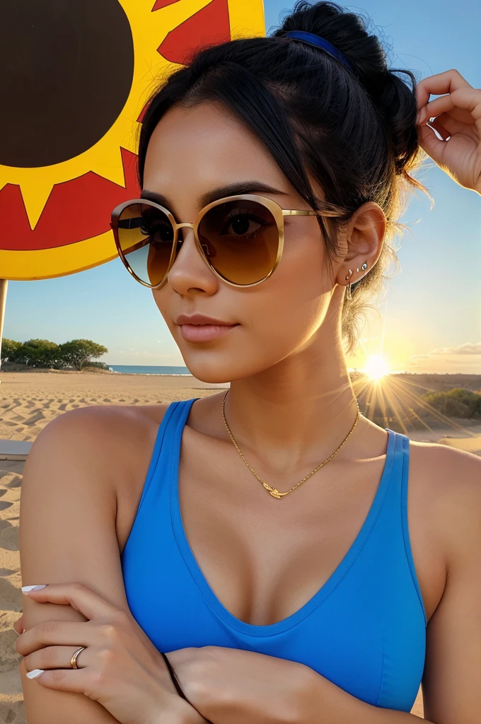 Cartoon anmie whearing holding sun glasses