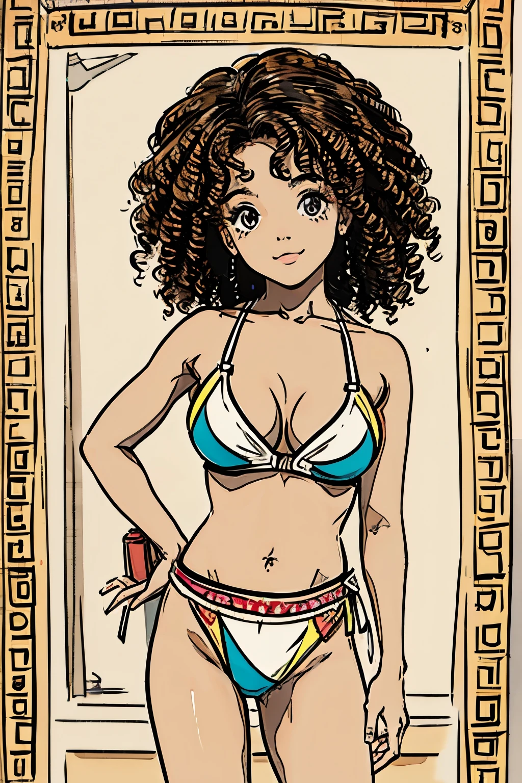 Brazilian girl with curly hair, tanned skin