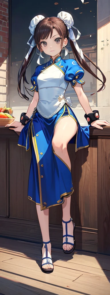 chun-li,((masterpiece)), ((best quality)), ((ultra detailed)), ((kawaii)), cute, (lovely), ((extremely detailed)), ((8K)), (beautiful),flat breast, tiny breast,full body