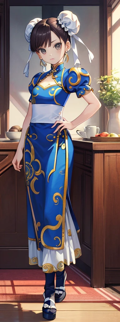 chun-li,((masterpiece)), ((best quality)), ((ultra detailed)), ((kawaii)), cute, (lovely), ((extremely detailed)), ((8K)), (beautiful),flat breast, tiny breast,full body