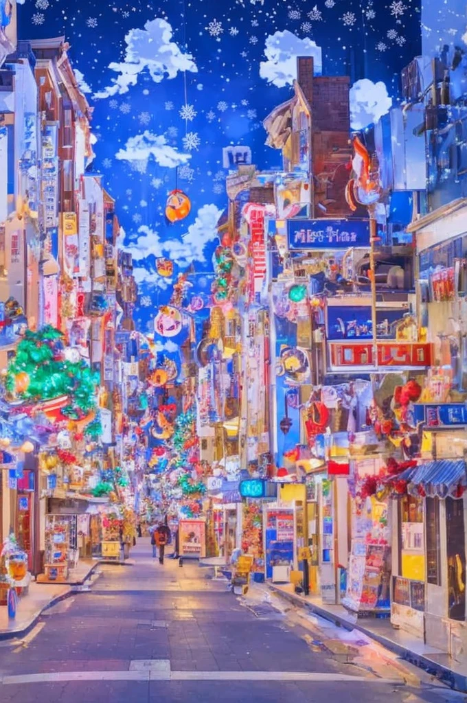 The anime-style event image beautifully blends Christmas and Halloween elements.。In the center of the image is the、The Christmas tree is standing、Colourful Halloween decorations。Around the tree、There are lots of cute anime characters、They are happily exchanging gifts。under the tree、There are lots of candies and sweets、It depicts children being happy.。In the background、The blue sky and white clouds are spreading、It adds to the excitement of the event.。The overall atmosphere is bright and glamorous.、You can enjoy both Christmas and Halloween.。