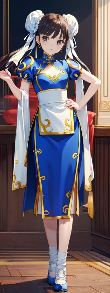 chun-li,((masterpiece)), ((best quality)), ((ultra detailed)), ((kawaii)), cute, (lovely), ((extremely detailed)), ((8K)), (beautiful),flat breast, tiny breast,full body