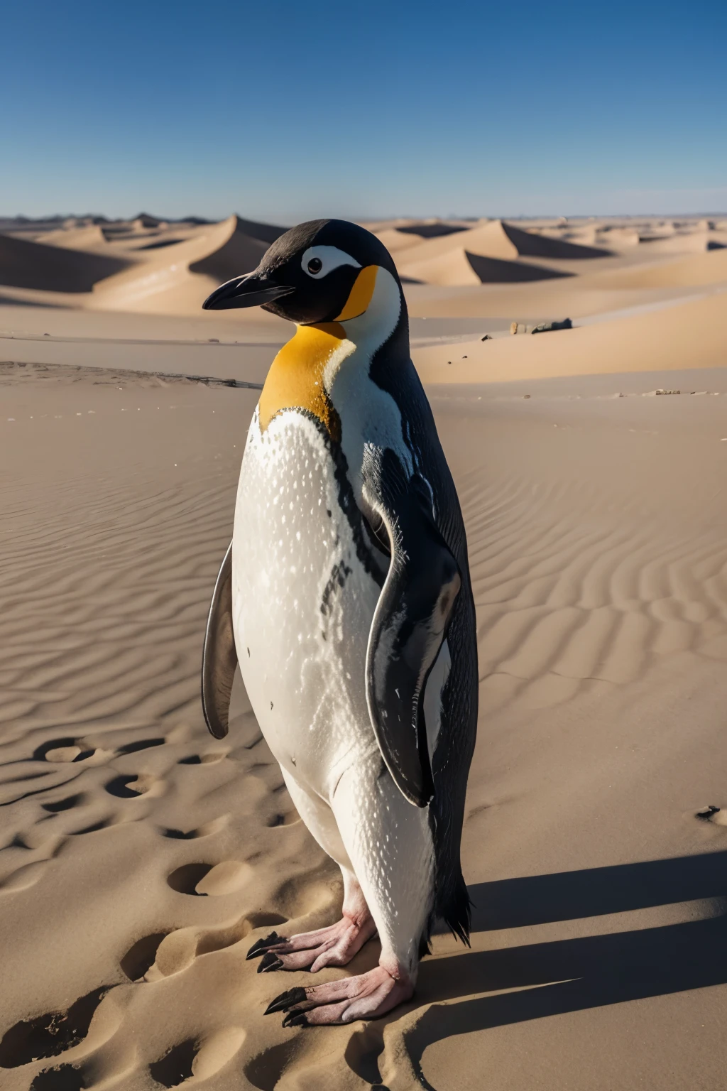 Penguin in the Sahara desert.