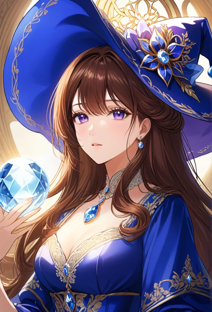 beautiful, ((masterpiece:1.2)), ((best quality:1.2)), perfect eyes, perfect face, perfect lighting, 1girl, solo focus, lips, lisadef, genshin, witch hat, cleavage, large breasts, brown hair, green eyes, <lora:MARE:0.75>,<lora:lisaGenshinImpact_v10:0.7> simple details,