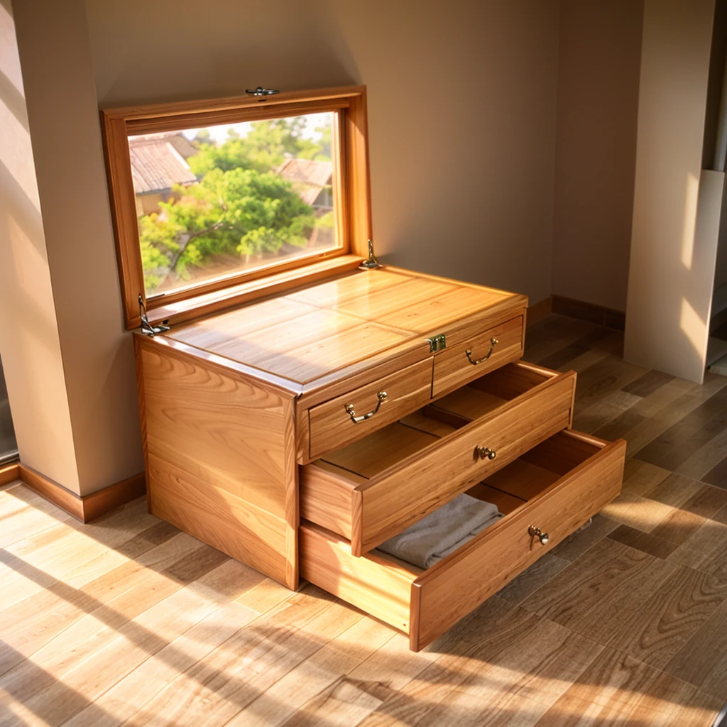 In this cozy room,A ray of sunlight shone on the table through the half-drawn curtains,Let the wood grain on the watch storage case shine with a faint sheen。There is a calm and serene atmosphere in the surrounding air。Several still lifes hang on the walls of the room,It adds a touch of elegance to the space。And on the other side of the room,A half-open window lets the breeze blow in,The pages on the small desk by the window flipped in the wind,This quiet scene gives a sense of tranquility and comfort。