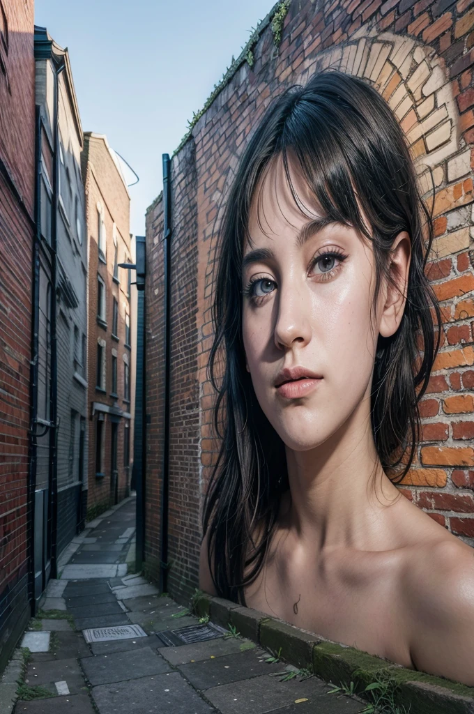 A stunning 8K hyper-realistic photo of a meticulously detailed graffiti mural featuring the faces of The Beatles at 21 years old. The artwork is vividly depicted on a weathered brick wall in a South London alley. The background is filled with urban elements, including graffiti, streetlights, and a vibrant cityscape. The overall atmosphere of the image captures the essence of London's street art culture and the legendary Beatles' legacy.