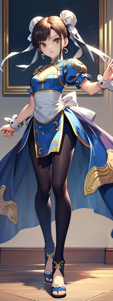 chun-li,((masterpiece)), ((best quality)), ((ultra detailed)), ((kawaii)), cute, (lovely), ((extremely detailed)), ((8K)), (beautiful),flat breast, tiny breast,full body