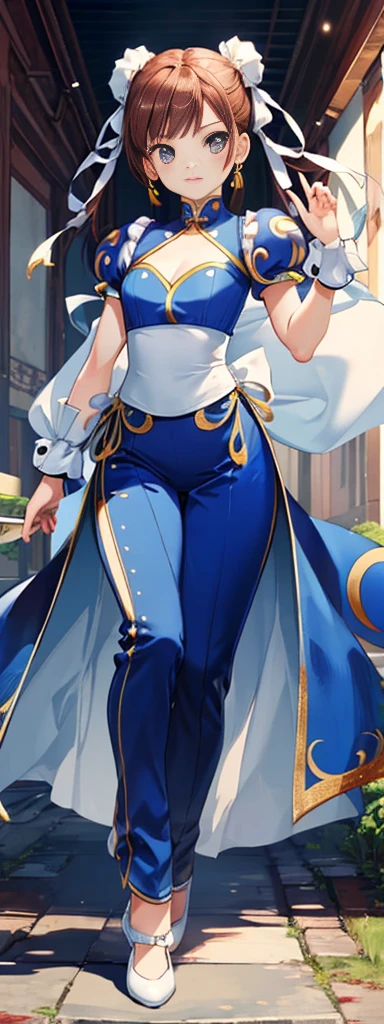 chun-li,((masterpiece)), ((best quality)), ((ultra detailed)), ((kawaii)), cute, (lovely), ((extremely detailed)), ((8K)), (beautiful),flat breast, tiny breast,full body