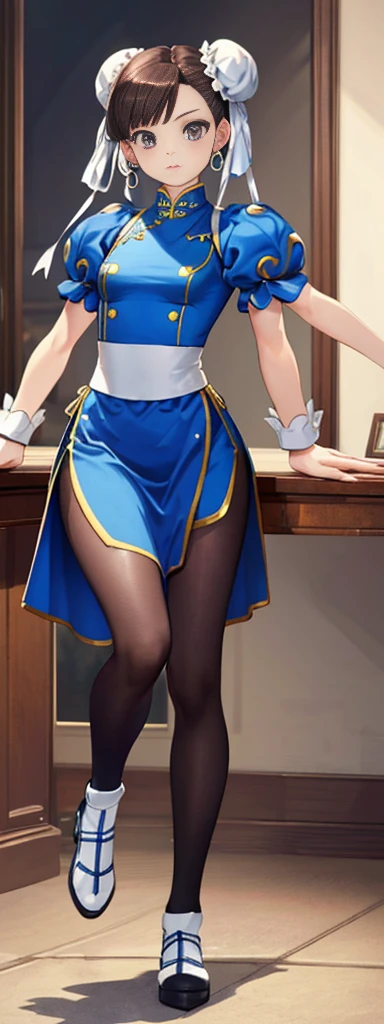 chun-li,((masterpiece)), ((best quality)), ((ultra detailed)), ((kawaii)), cute, (lovely), ((extremely detailed)), ((8K)), (beautiful),flat breast, tiny breast,full body