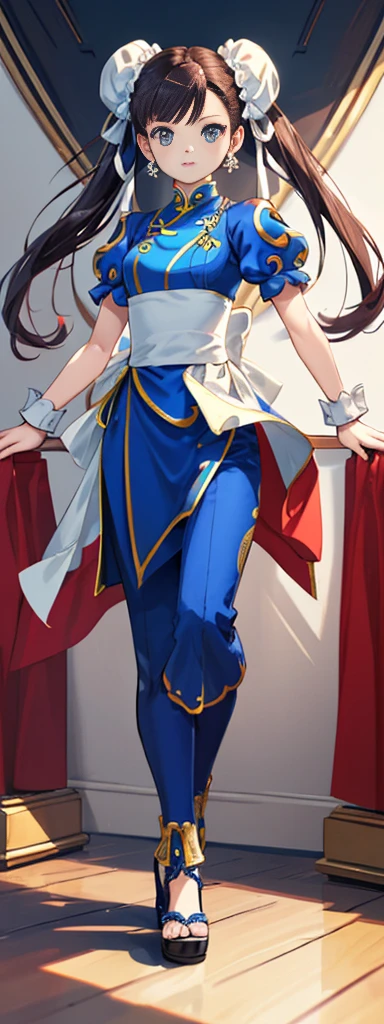 chun-li,((masterpiece)), ((best quality)), ((ultra detailed)), ((kawaii)), cute, (lovely), ((extremely detailed)), ((8K)), (beautiful),flat breast, tiny breast,full body