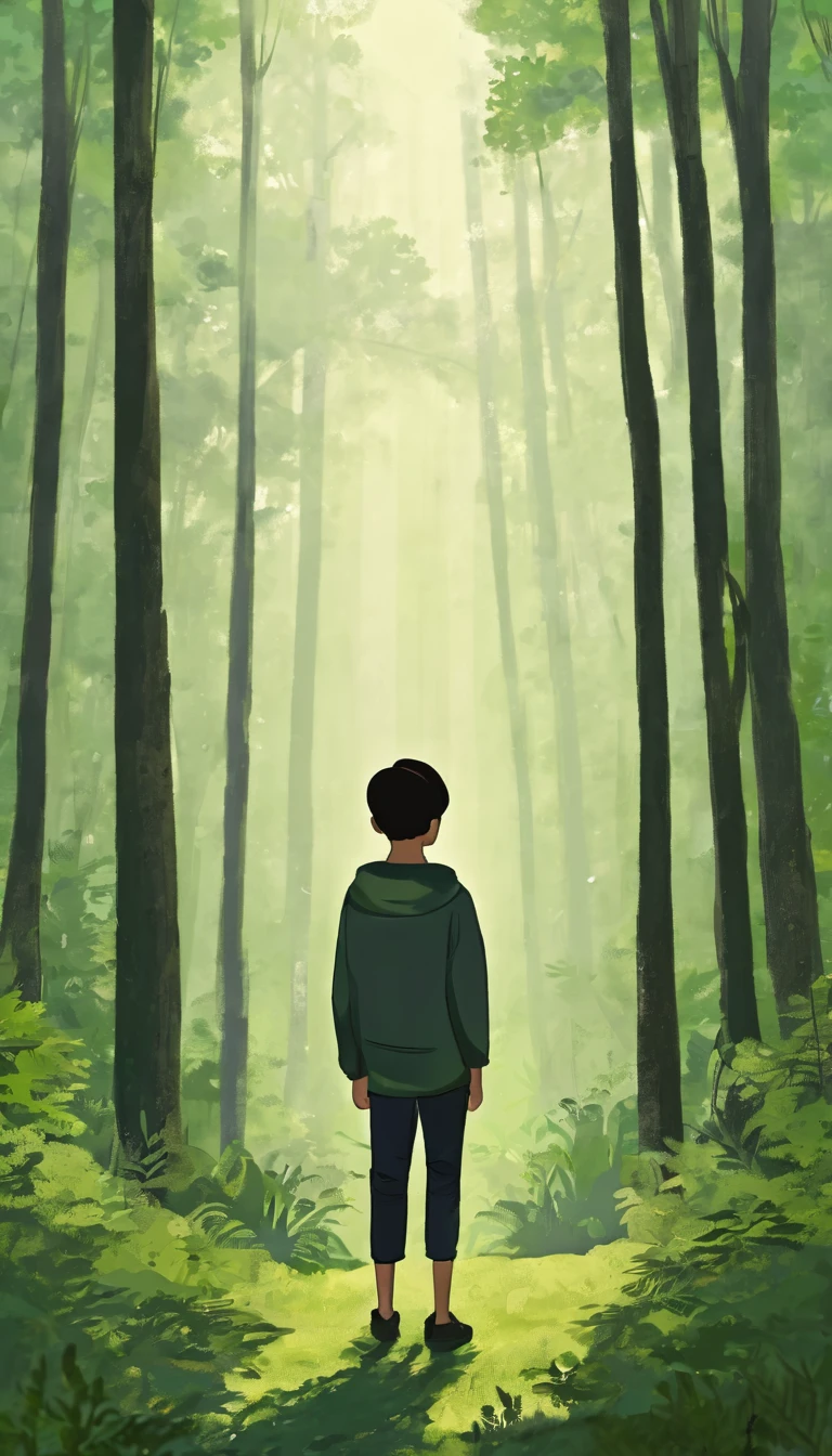 A boy stay  Alone in forest