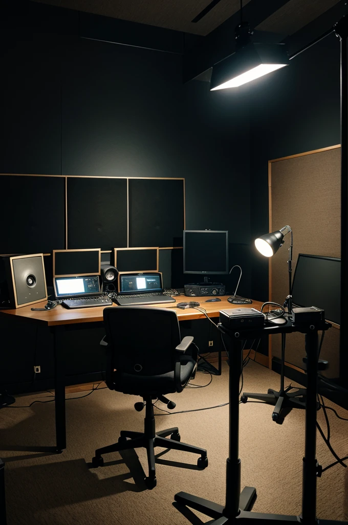 Podcast studio with dark environment
