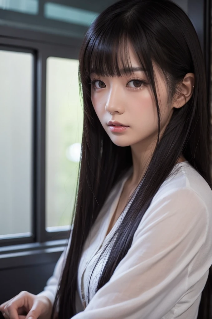 Mysterious dark-haired Asian goddess、Seems serious