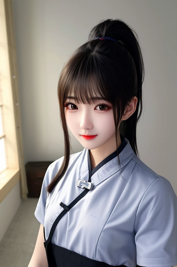 ((best quality)), ((masterpiece)), (detailed), Perfect face，Black Hair，Nurse，Small Breasts，Ponytail，whole body，Chinese sexy

