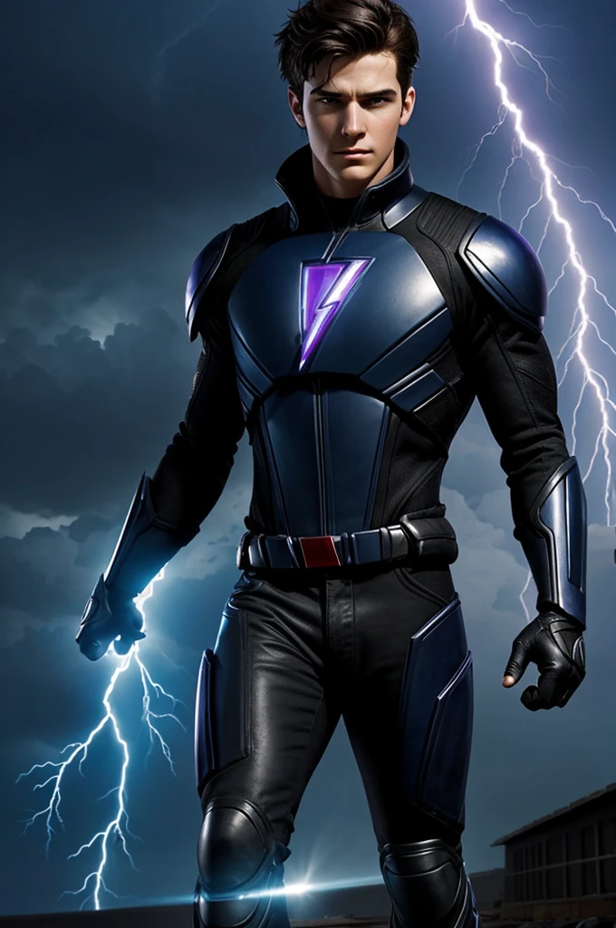 Create a character with these characteristics:

Real name: Ethan Blackwood
Alias: Spectra Shade
Edad: 16 years Height: 1.70 meters Build: Thin and athletic hair: Black and messy eyes: of a deep blue, that glow purple when he uses his powers Distinctive Features: A lightning bolt-shaped scar on his left cheek, memory of the accident that changed his life. Disney Pixar style 