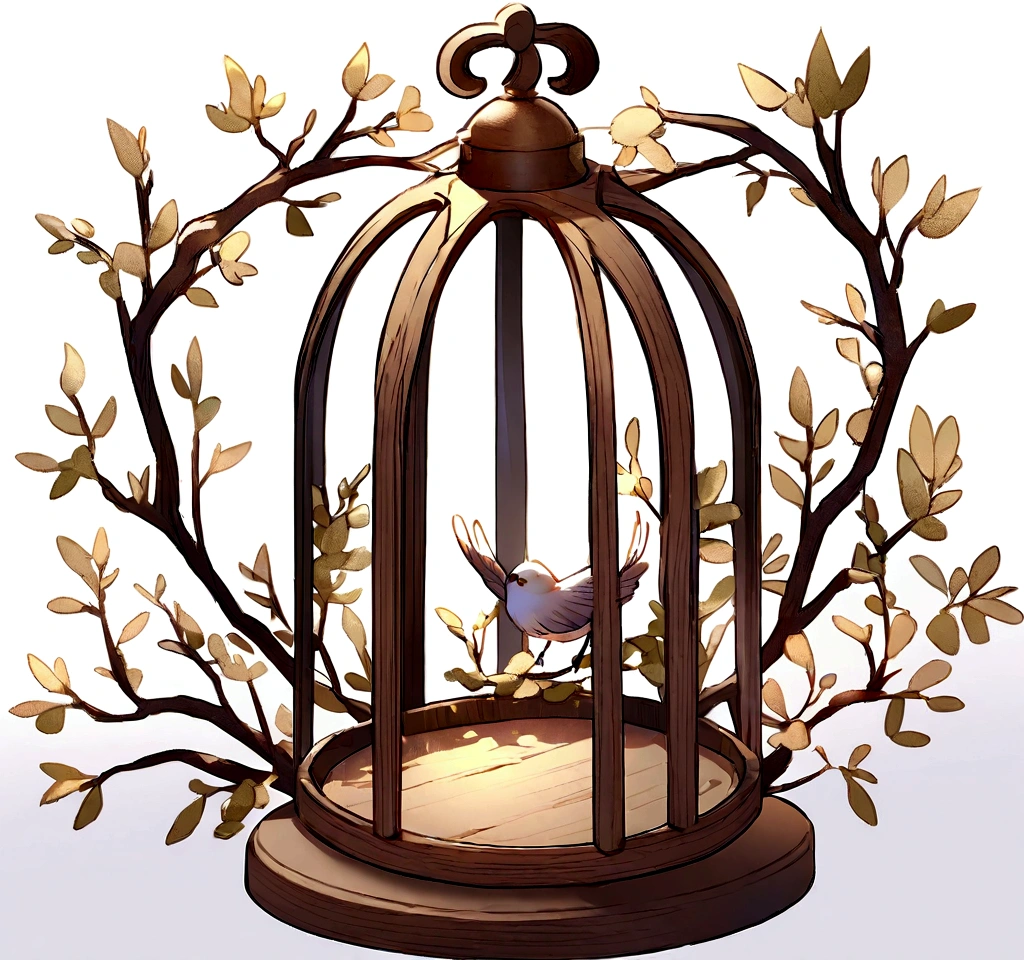 small bird cage made of wood make it look handmade and not perfect no background
