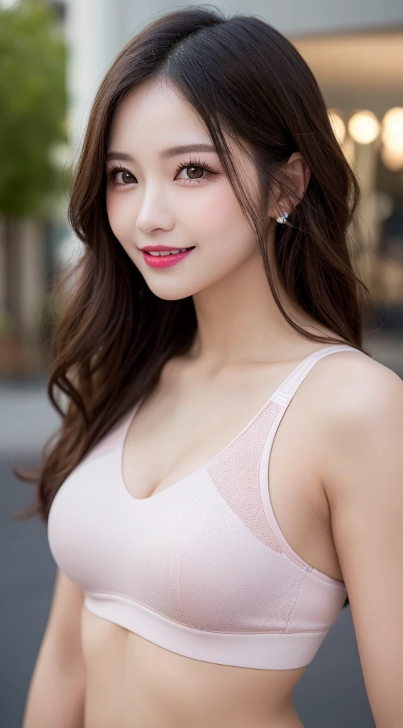 Highest quality, figure, Super detailed, In detail, High resolution, 32k wallpapers, Perfect dynamic composition, Beautiful attention to detail, Random top model sports bra,Dazzling Jewelry,Shoulder bag,Long Curly Hair, Center of chest,Big beautiful cat-like eyes, Cute Button Nose, Small and fairly full lips, Thick eyebrows and long, beautiful eyelashes. Transparent throughout makeup, Paint your cheeks pink,Dark eyeliner,Lip gloss makes it sparkle. Random sexy poses,smile,white and clean teeth,full body shot,Influencer,Randomly placed spots(gym scenery)