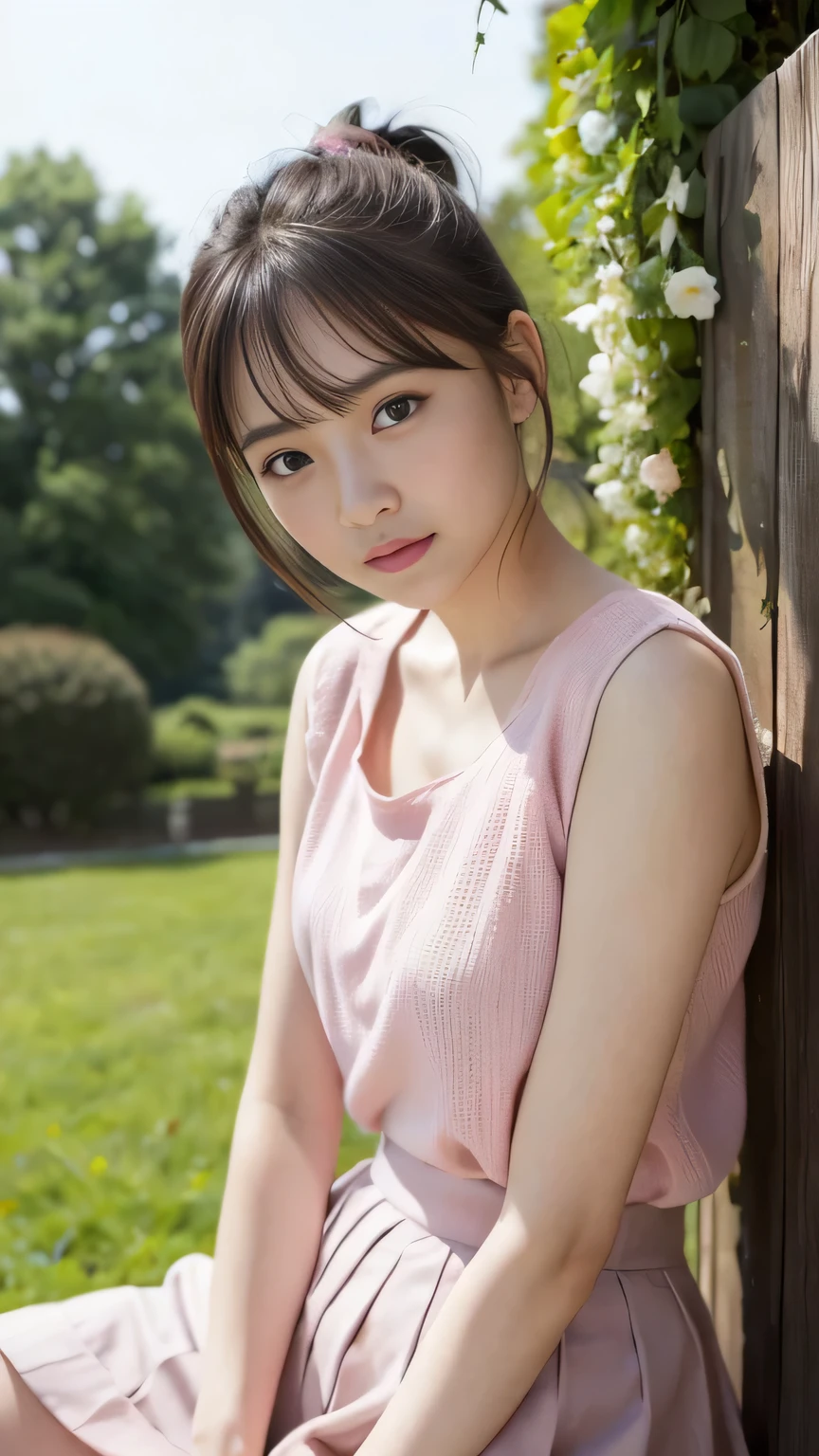 Whiteish Mint Dress、(Highest quality)、((Very detailed))、4K、(8K)、masterpiece、Very detailedな、Highest quality、Super Resolution、1 person、Kind Face、Soft Light、RAW quality、Soft Skin、163cm、Garden Terrace、