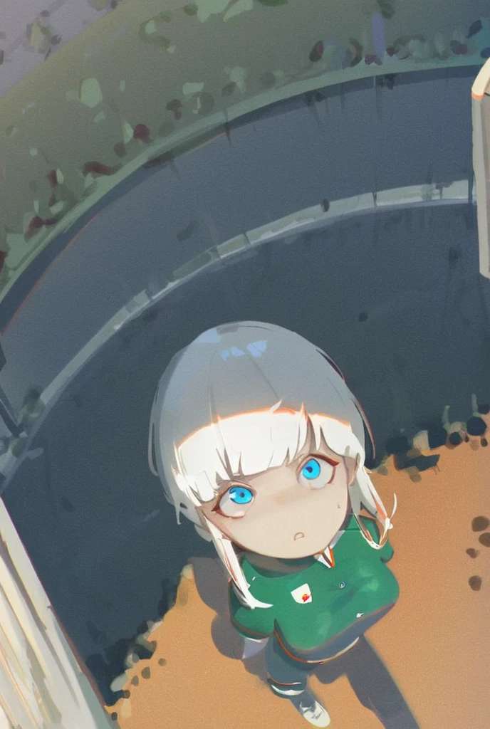 score_9, score_8_above, score_7_above, score_6_above, score_5_above, score_4_above, fountain_anime 1 girl,soccer player,clear skin,thin face ,blue eyes,black fur,wide,fringe,white hair strands,standard height,collected in a queue,medium breasts,small waist,France national team uniform,In a soccer field,kicking the ball