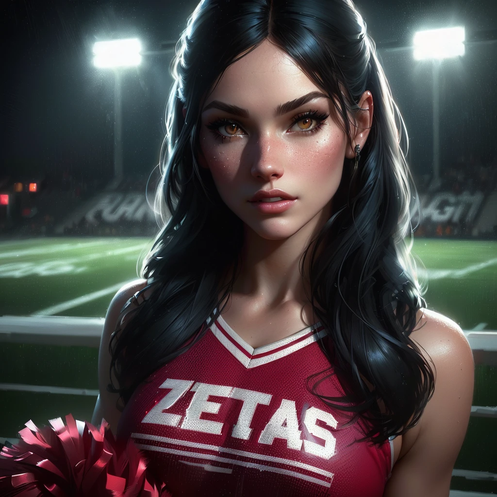 a close up of a woman in a cheerleader outfit holding a pom pom, deviantart artstation cgscosiety, by Eddie Mendoza, wojtek fus, Artstation contest winner, epic portrait illustration, cgsociety portrait, rolands zilvinskis 3d render art, stunning digital illustration, ultra detailed game art, realistic art style, beautiful digital artwork