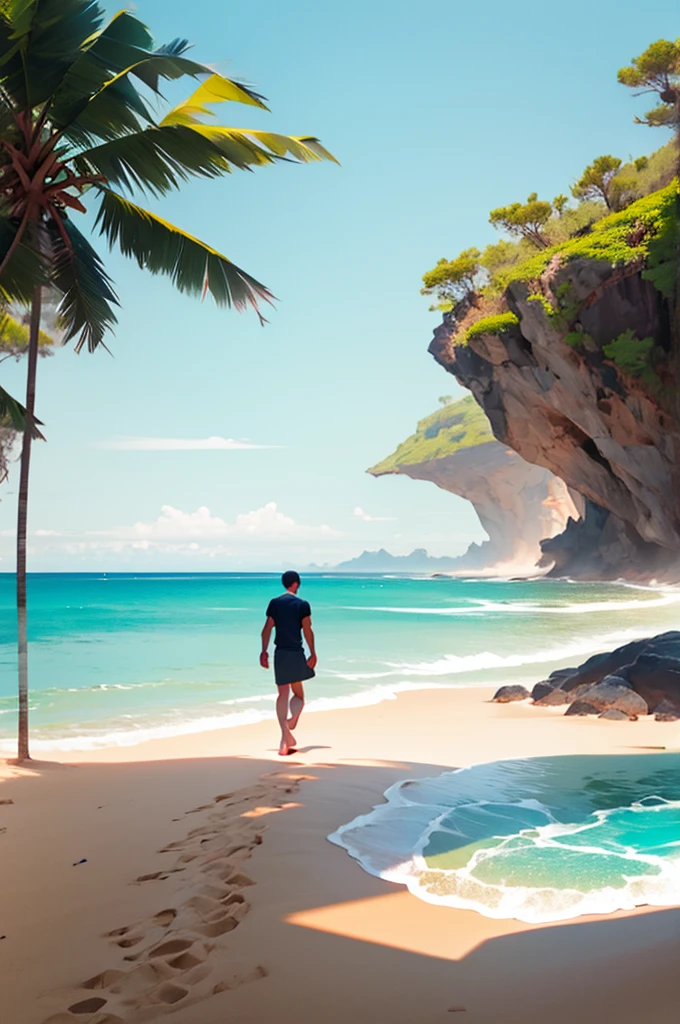 walking on beach, beach, distance shot,
