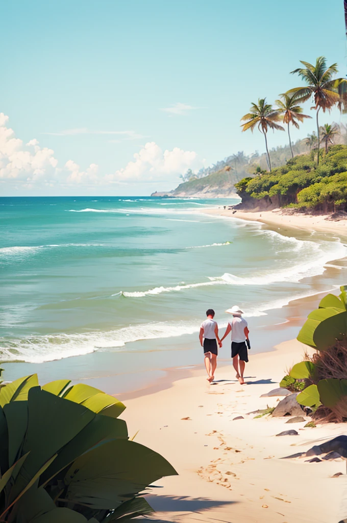 walking on beach, beach, distance shot,