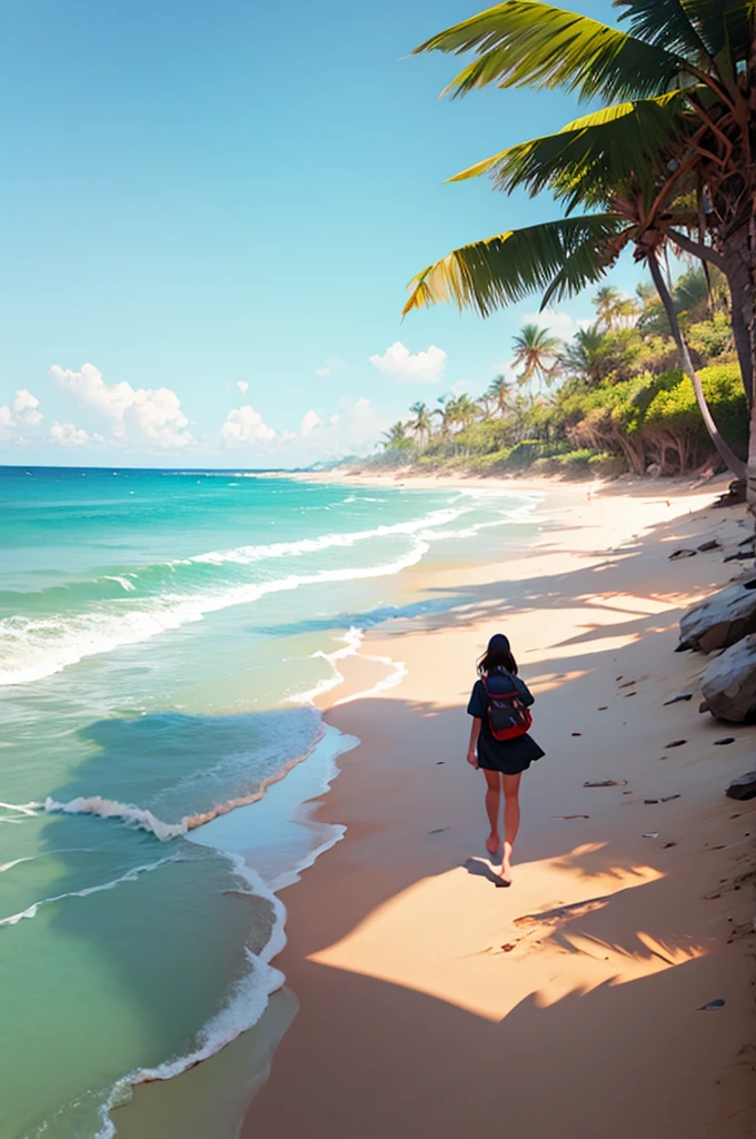 walking on beach, beach, distance shot,
