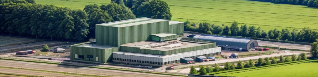 aerial view, master view, grass, day, line, curve, highquality, realistic photo, canon eos 5D mark, [[[architech1904]]], natural light, (realistic: 1.2), sharpen edge, factory, green architecture, green building, morden building.