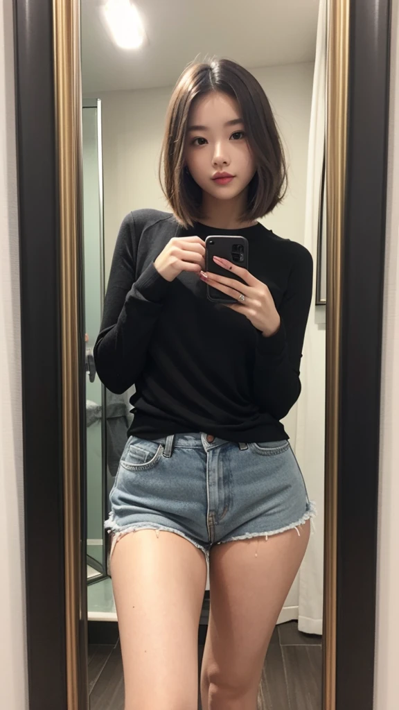 girl 18-year-old Hairstyle Casual, wearing fashion casual rich in dressing room