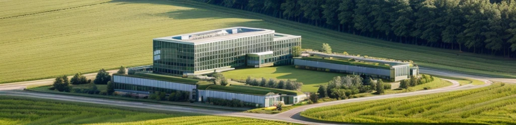 aerial view, master view, grass, day, line, curve, highquality, realistic photo, canon eos 5D mark, [[[architech1904]]], natural light, (realistic: 1.2), sharpen edge, green architecture, green building, morden building.