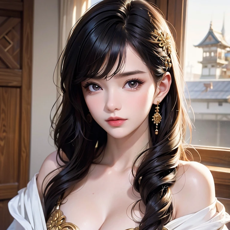 (work of art:1.3), (8K, photorrealistic, CRU photo, best qualityer: 1.4), People of Japan, (1 girl),25 years old, beautiful  face, (lifelike face), (Bblack hair, shorth hair:1.3), beautiful hairstyle, realisticeyes, gorgeous eyes, gorgeous eyes, (realisic skin), beautiful fur, appealing, Ultra High definition, High definition, close up, portraite, golden ratio, detail, Look at the observer, ssmile, (Shoulder look), medium chest,