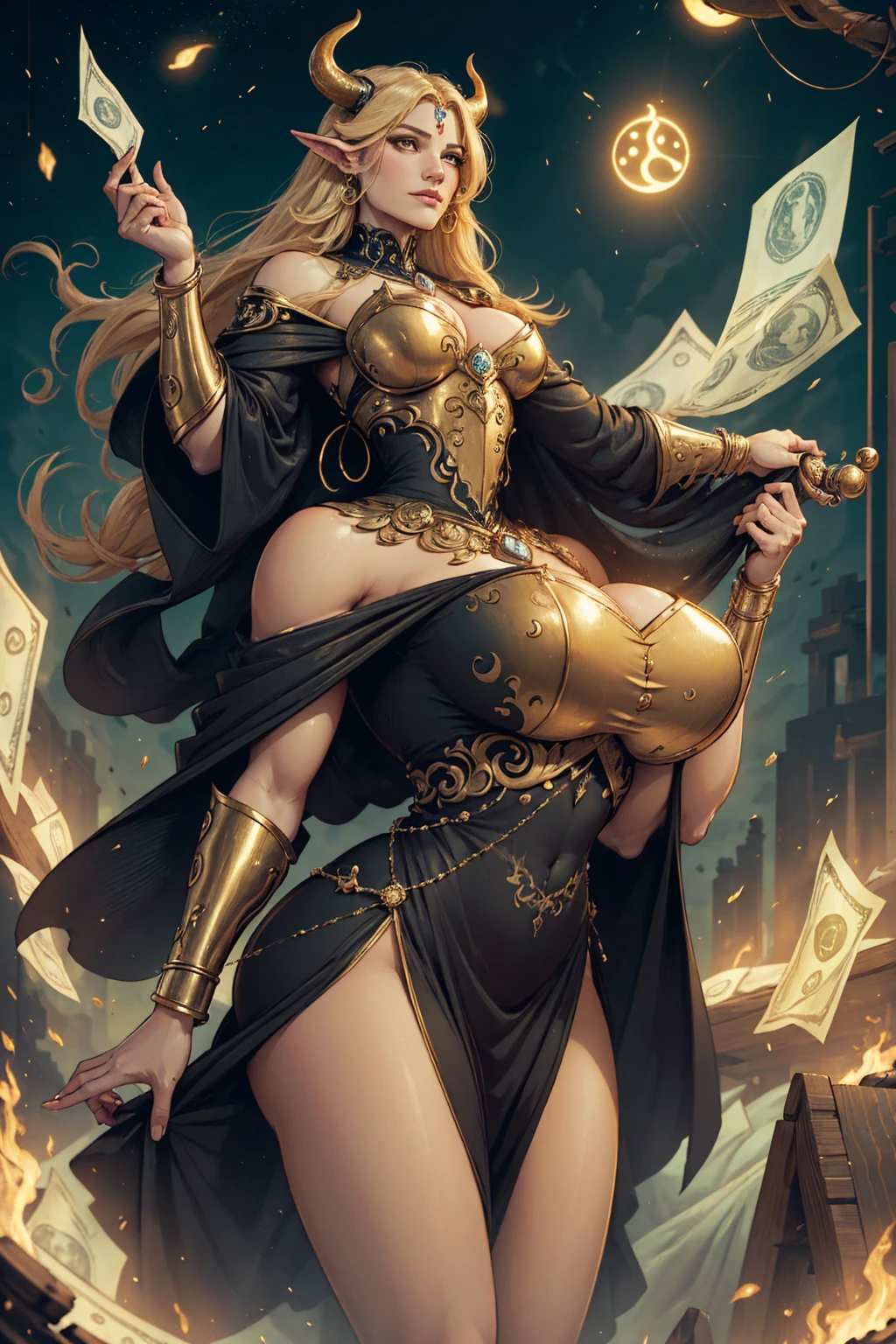 ((best quality)), ((artwork)), (detailded), woman who represents the sign of taurus, They have enormous willpower and tend to view money or possessions as an important part of their lives. Tend to be strong and stable, with ambition and persistence to achieve your professional and personal goals.