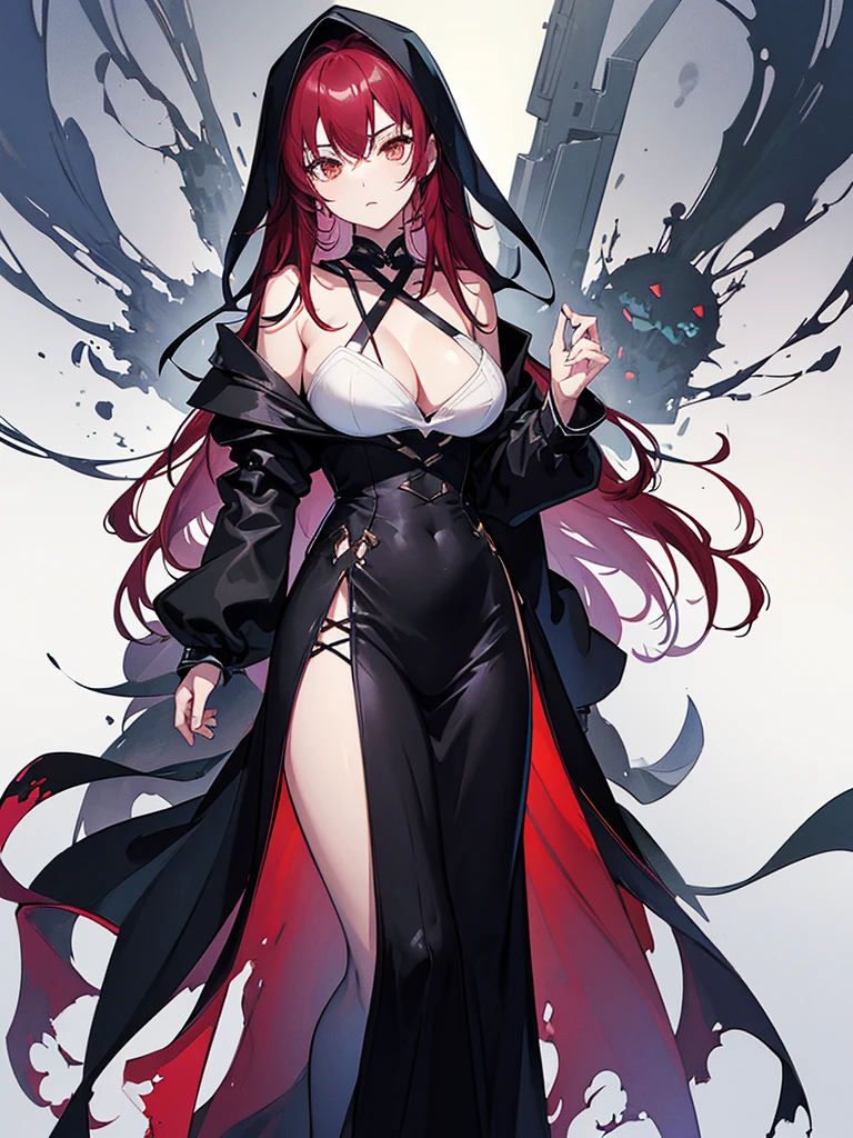 Robed, Black clothes, The skin is hidden, I was wearing long pants,cool,黒いRobed, Toned body, Wine red hair, one big woman,Updo, Nervous,Cowboy Shot, sketch (Character design sheet, same characters, whole body, Three-View, front, ~ ~ ~ side, return),(Very bright:1.1), White Background, [1 Girl:7], (Tilt your head:1.2), ([sketch|watercolor \(Moderate\)]:1.15), (Ink blotches:1.1), (pale:1.2), Chaotic Abstract Background, Vector Trace, Gradient Blending, Bright colors, that&#39;wonderful, Very detailed, Complex, (Very low contrast:1.4)