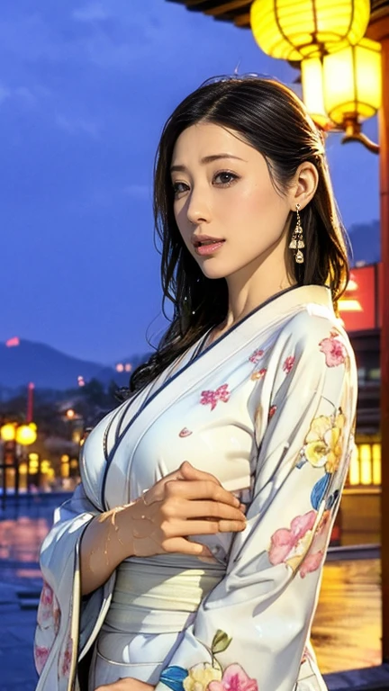 (Genuine:1.5、8K、Highest quality、masterpiece、Ultra-high resolution)、(((heavy snow、From below)))、Perfect dynamic composition:1.2、(Shrine at night in a modern city、Expressions of sadness：0.9、Low angle shooting：0.9）、More on skin and facial texture：1.2、Young woman getting wet in the rain：1.3、White skin：1.2、 beauty：1.1、Incredibly slim body：1.2、beautifully、Danmei：1.1、とてもbeautiful顔：1.2、Water droplets on the skin、（Rain drips on my body：1.2、Wet body：1.2、Wet Hair：1.3）、（Professional kimono dressing、With a wet bouquet：1.2、wear）How to wear a wet kimono correctly:1.3)、(Big Breasts、The bra is visible、Chest gap)、(beautifulエロティシズムを醸し出す大きな瞳:0.8、beautiful,  lips:0.8)、necklace、Earrings、bracelet、wedding ring、Highly detailed and accurate hands and fingers、