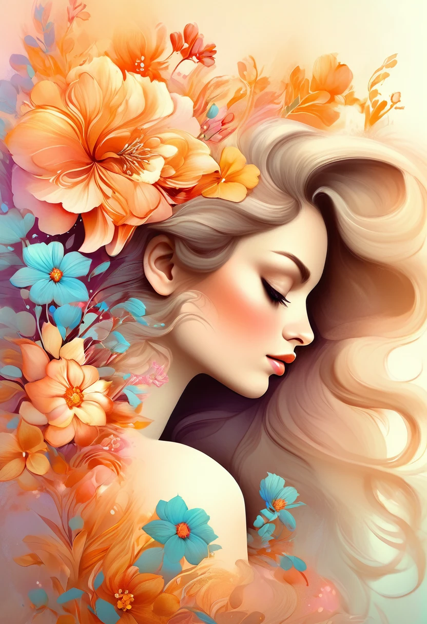 Painting of a beautiful woman in profile with long hair and flowers in her hands, Beautiful digital illustrations, Beautiful artwork illustration, Amazing digital illustrations, Beautiful digital artwork, Inspired by Anna Dittman, Amazing digital art, Exquisite digital illustrations, Anna Dittmann's Style, Beautiful digital art, beautiful Amazing digital art, very Beautiful digital art, Beautiful fantasy art portraits