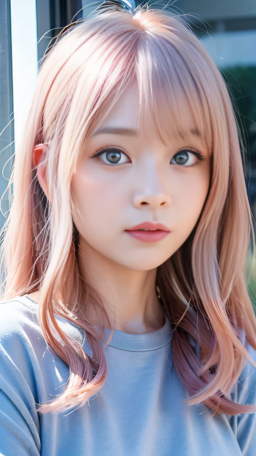 Ai Hoshino, beige pink hair, Blue Hair,Long Hair, favorite , beautiful, Shining Eyes, stars are reflected in my eyes, Idol, ２By people, 2 girls, Long pink hair