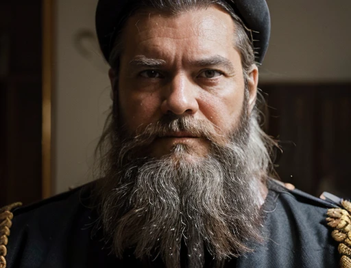 Fotografia de corpo inteiro fotografia de Corpo completo The general orders an immediate exploration of the planet he has a large voluminous white beard he has a general&#39;s hat on his head he wears a modern uniform he gestures with his hands to the spectators he is plump and chubby extremely thick thighs large belly fat age 65, he holds a mug of hot coffee , ambience: dentro  de uma nave. Full body photography Full body photography different angles of the image.