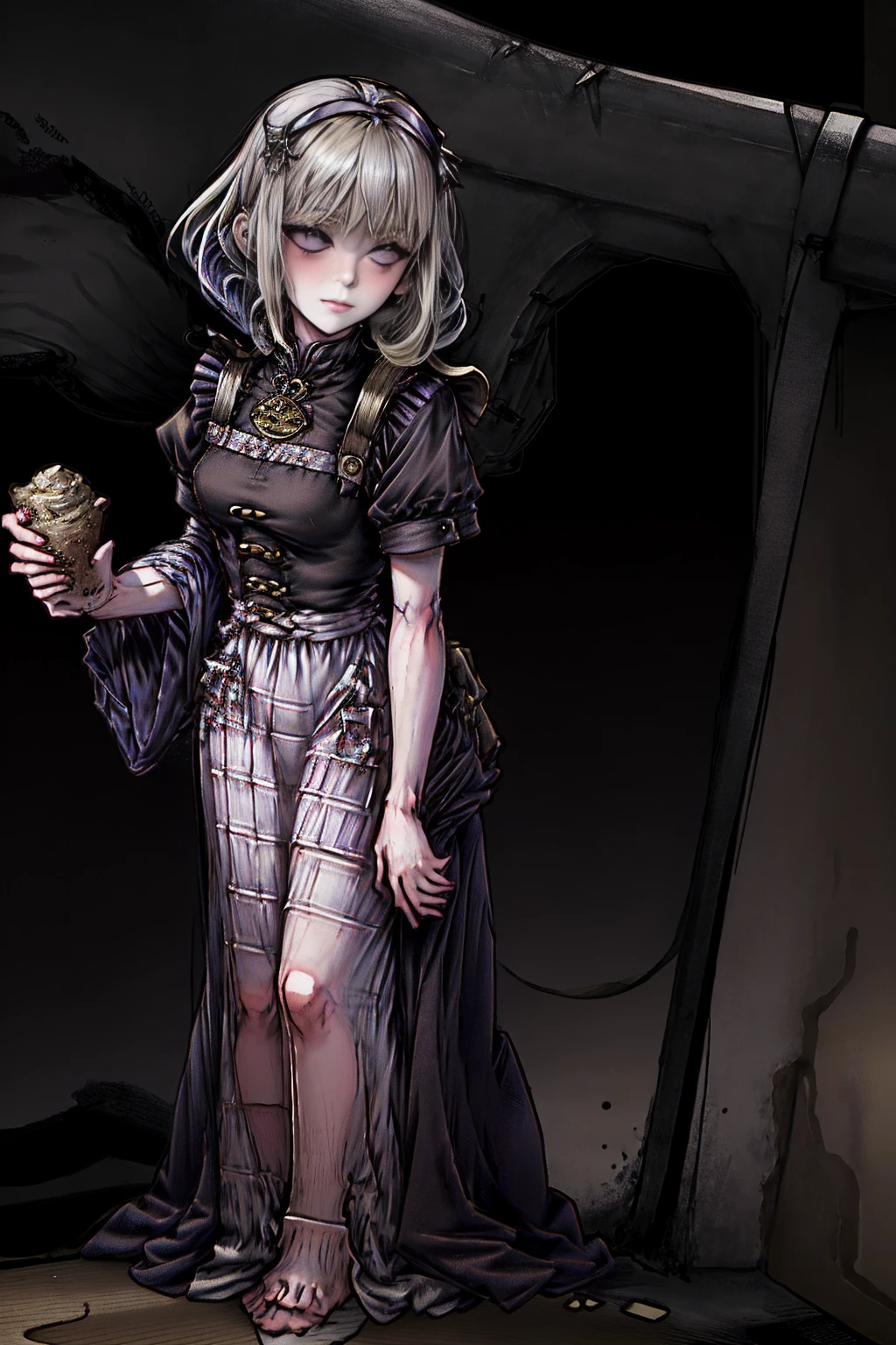 1sologirl, cute ((short black hair girl and long blonde hair girl))
Maid victorian, maid apron, straight face, dazed
Body position: Standing, straight, symmetrical, barefoot
Lustful smile on face with red blush