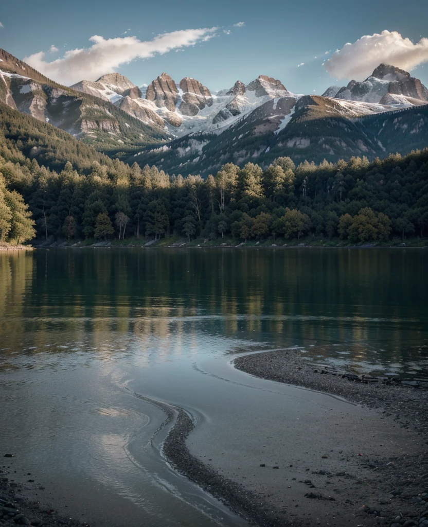 1900s landscape, beautiful detailed scenery of Geneva Lake, serene lake, snow-capped mountains, lush green forests, elegant classic architecture, ornate vintage buildings, cobblestone streets, overcast sky, dramatic lighting, muted color palette, cinematic composition, photorealistic, (best quality, 4k, 8k, highres, masterpiece:1.2), ultra-detailed, (realistic, photorealistic, photo-realistic:1.37), HDR, UHD, studio lighting, professional, vivid colors, landscape