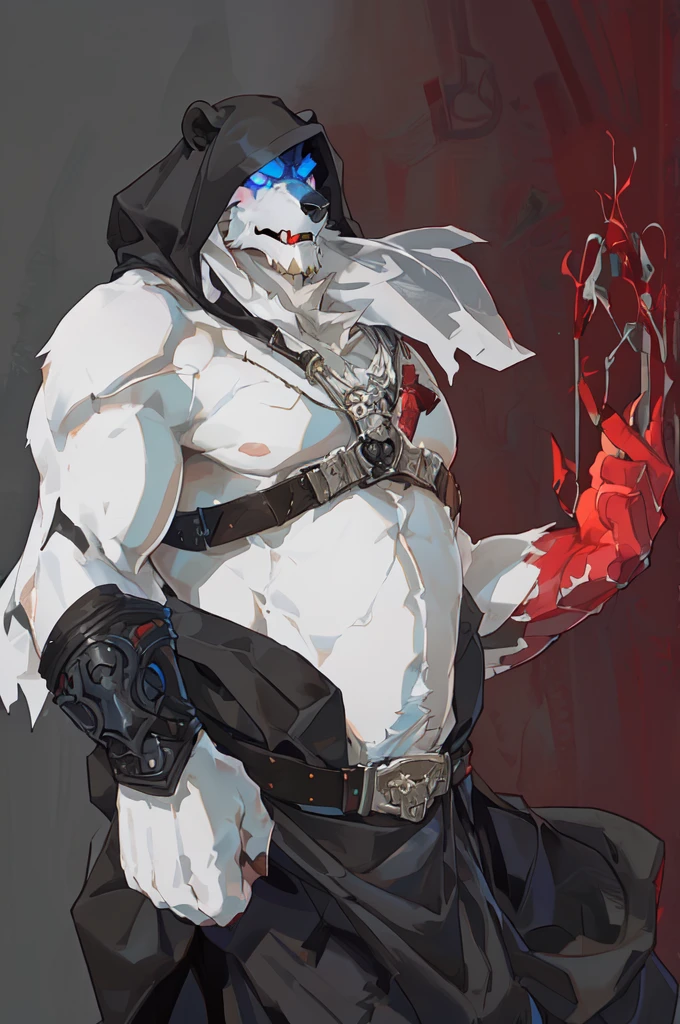 8k, (by null-ghost, by racoon 21), male polar bear, polar bear viking, guilty gear art style, elric of melnibone, muscular male undead cyborg, darksiders style, darksiders art style, beautiful male god of death, he-man with a dark manner, the reaper as a scary, king of time reaper, cultist, reaper from overwatch