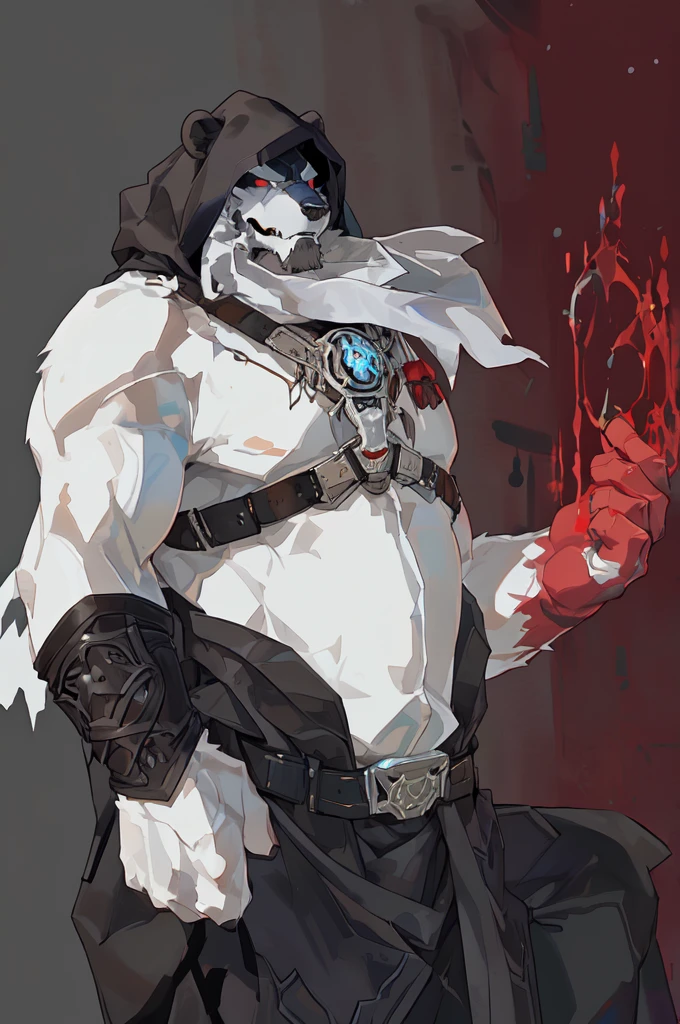 8k, (by null-ghost, by racoon 21), male polar bear, polar bear viking, guilty gear art style, elric of melnibone, muscular male undead cyborg, darksiders style, darksiders art style, beautiful male god of death, he-man with a dark manner, the reaper as a scary, king of time reaper, cultist, reaper from overwatch